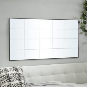 Black Wooden Grid Style Panel Room Wall Mirror