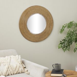 Gold Metal Abstract Room Wall Mirror with Overlapping Wire Rings